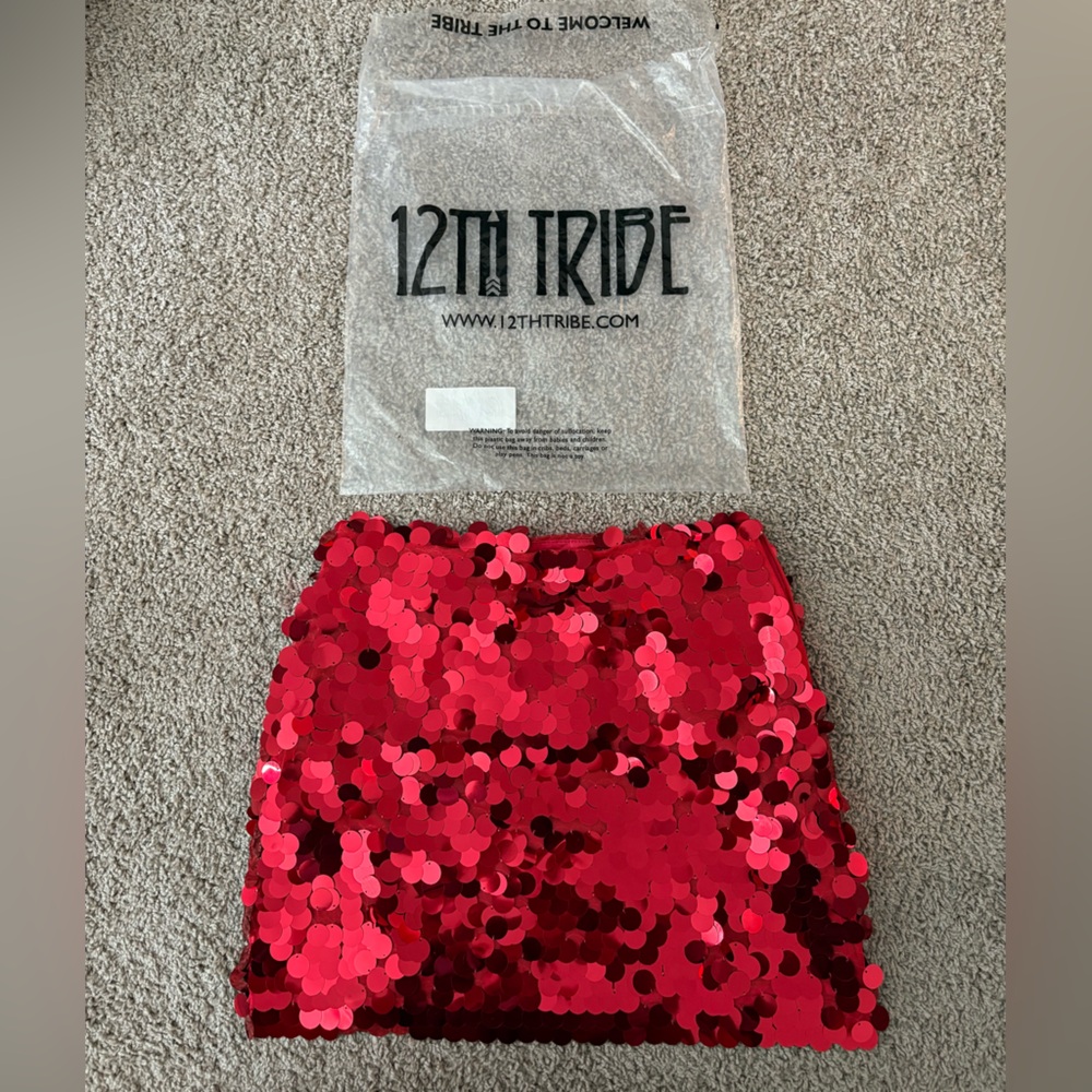 12th Tribe Vibrant Red Sequin Mini Skirt